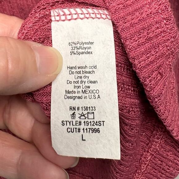 Clover Pink Top, Long Sleeves, Ribbing, High Ruffle Neck, Women's Size L - Picture 7 of 7